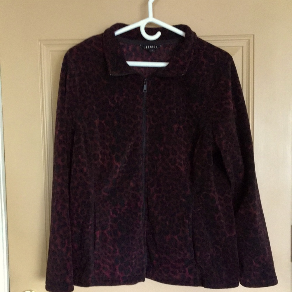 Ladies Sweater Jacket in Deep Burgundy Animal Print